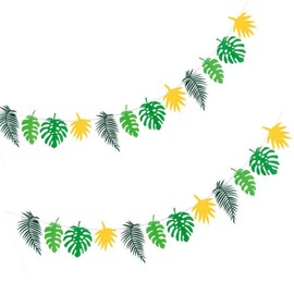 Ansoso Pack of 2 Green Tropical Palm Leaves Colourful Tropical Leaf Banner Garland, Reusable Felt Leaf Bunting for Birthday Party, Home Decoration, Hawaiian Party