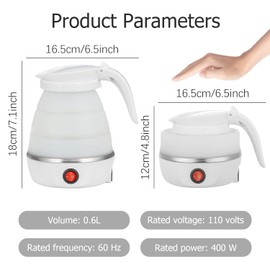 Foldable Electric Travel Kettle-Portable and Convenient Food Grade Silicone Collapsible Water Boiler and Tea Pot for Camping - Easy Storage with Detachable Power Cord （White）