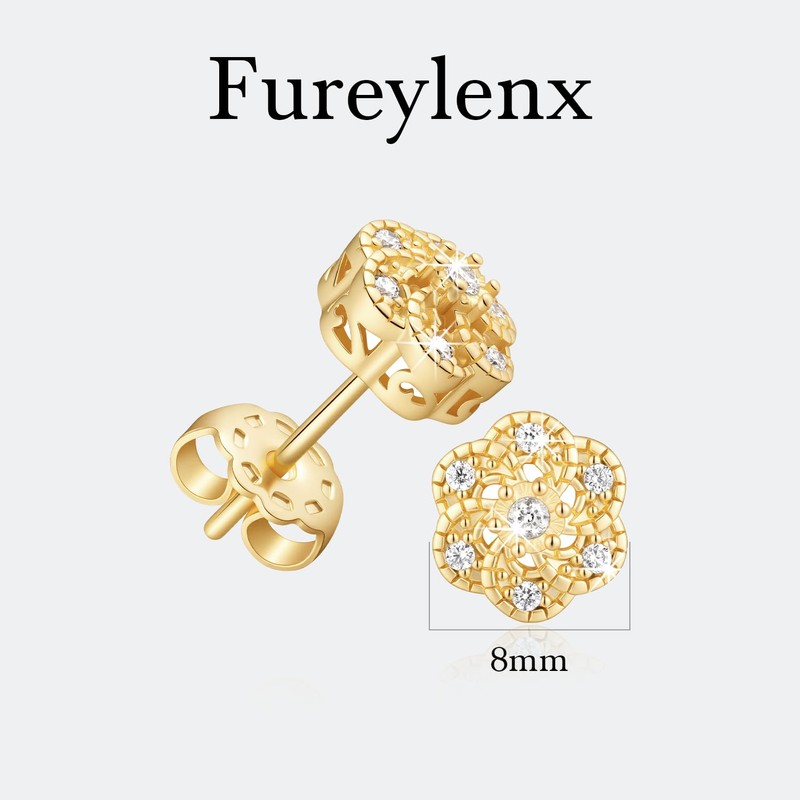 Fureylenx 14K Gold Earrings for Women Gold Studs Earrings for