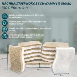 Zukunftsenkel Dishwashing Sponge Sustainable Kitchen Sponges Biodegradable Natural Sponge Environmentally Friendly Coconut Sponge (12), Nachhaltige Spülschwämme 12er