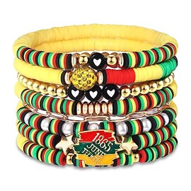 African Beaded Heishi Bracelets Set for Women Girl African Bracelets Jewelry Set for Party Carnival Parade (African Bracelets)