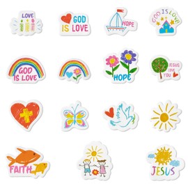 Haooryx 300pcs Religious Cartoon Foam Stickers Sunday School Bible Christian Faith Rainbow Heart Shape Self Adhesive EVA Foam Sticker 3D Puffy Cute Sticker for Kids Rewards Scrapbook Laptops Decor