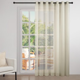 Topfinel Curtains with Eyelets, Semi-Transparent Modern Curtain, Living Room, Linen Look Curtains, Children's Room, Voile Curtain, Set of 1, 240 x 300 cm (H x W), Beige
