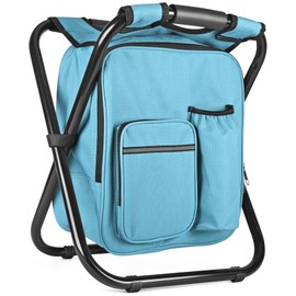 Kikerike Backpack Stool Cooler Chair Heavy Duty 400 LBS Max Load Portable Lightweight Stool Backpack Folding Fishing Cooler Stool for Camping Hunting Fishing - Sky Blue