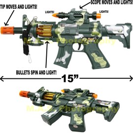 Bandai Rifle Gun Toy, FX Sounds & Lights, Moving Bullets, Army Pretend Play, 15 Inches