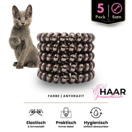 Specora - Spiral Hair Scrunchies Pack of 5 - 5 cm TPU Anthracite - Phone Cable Hair Bobbles Made of TPU - Elastic Hair Bobbles for Women & Girls - No Pulling, Less Hair Breakage & Tangling