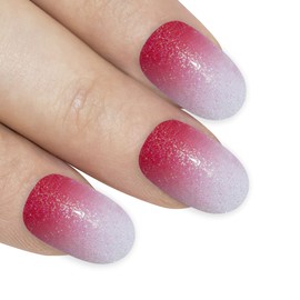 False Nails Bling Art Red Gel Ombre Oval 24 False Nails Medium Tips with Glue