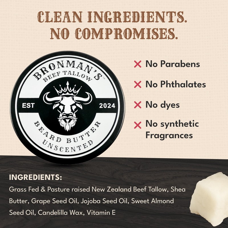 Bronmans Beef Tallow Beard Butter for Men - 4oz -