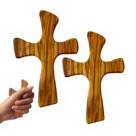 Kintyno Wooden Cross 4.72in,Portable Handheld Cross,Olive Wood Prayer Cross with Bag and Certificate (2 Pack)