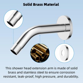 Hibbent 7 Inch All Metal Shower Arm with Flange, Solid Brass Shower Head Extension, Pipe Arm Extender, Wall-Mounted Shower Water Outlet Tube with Teflon Tape for Fixed Bathroom Shower Head, Chrome