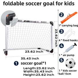 KiBiGOAL Soccer Goal Set, Portable Foldable Mini Goal for Kids, Toddler Soccer Ball and Net, Kids Small Goals for The Backyard + Indoor + Outdoor Toy(35.43in * 23.62in Goals +15cm Soccerball)