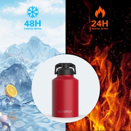 WATERSY 1 Gallon Water Bottle Insulated(Cold for 48 Hrs),BPA Free&Leak Proof,128oz Stainless Steel Water Jug,Big thermos,Large Water Bottle with Handle for Gym,Hiking,Camping&Travel,Red