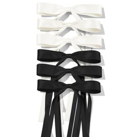 6PCS Silky Satin Blck Hair Bows Hair Clip for Women Girls Beige Solid Satin Polyester Ribbon Ponytail Holder Decor Accessories Hair Barrettes for Toddlers Teens,9.8in