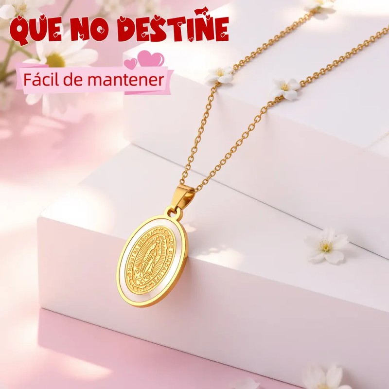 Collar Virgen Perla Real Regalo Mama Esposa Acero Chapa 18k