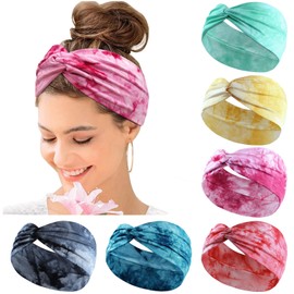 Kavya Wide Hair bands for Women Boho Headbands for Women's Hair Elastic Soft 6 Pieces Headband Print Head bands Adult Women Accessories Yoga Sports Hairband Multicoloured Thin Headscarf