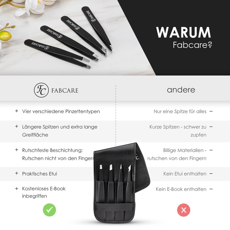 Eyebrow Tweezers Set with Case (4-Piece), Improved Tip, Tweezers, Eyebrow
