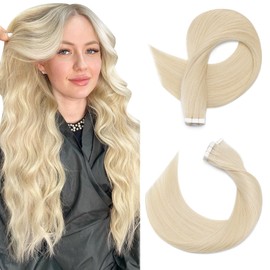 SEGOHAIR Tape in Hair Extensions Human Hair, 18" Invisible Tape in Hair Extensions, 10Pcs Real Hair Straight Natural Remy Tape Hair Extensions - Platinum Blonde