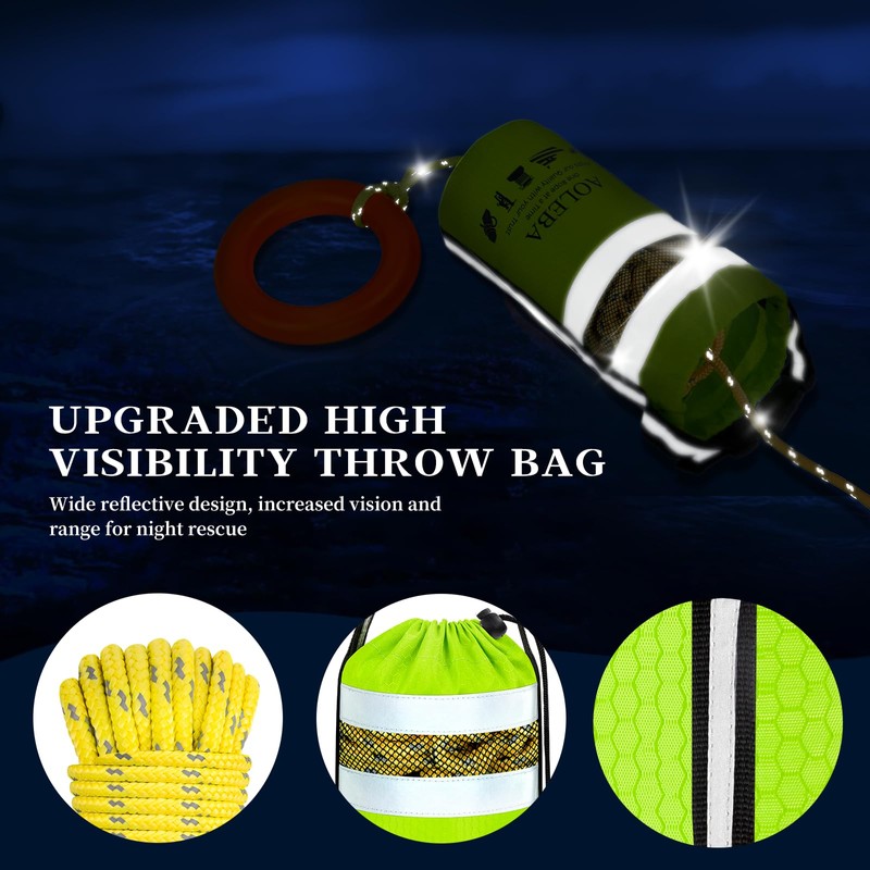 AOLEBA Water Rescue Throw Bag with 8MM Reflective Rope, 1900lbs