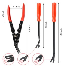 SHMZK 3 PCS Auto Clip Pliers Set and Fastener Remover, Car Trim Removal Tool Pry Tool Kit with Storage Bag, Door Panel Upholstery Fastener Rivet Remover Kit, Car Accessories (Red)