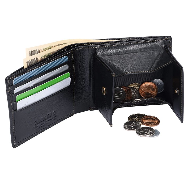 Milagro Wallet, Tamponato Leather, 21-Pocket Bi-fold Wallet, Black