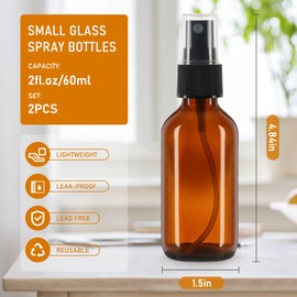 Jaisie.W 2 oz Glass Spray Bottles with Fine Mist Sprayer 2Pack, 60ml Small Amber Glass Spray Bottles 2 oz for Perfumes,Cleaning Products,Pet Spray (2fl.oz, Set of 2)