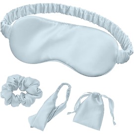 Natural Silk Sleep Mask, Blindfold, Super Smooth Eye Mask,100% Pure Silk, Block Out Light,Soft and Breathable for Nap/Yoga/Traveling (Ice Silk Soft Blue)