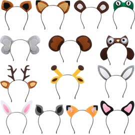 Haconba 14 Pieces Jungle Animal Headbands Safari Zoo Animal Ear Headband Lion Giraffe Elephant Owl Rabbit Frog for Animal Theme Parties Birthday Cosplay Party Favors