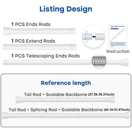 Tension Rods for Windows 28 to 48 Inch 2 Pack Spring Curtain Rods No Drilling White Tension Rod Adjustable Curtain Rods Expandable Pressure Spring Tension Rod for Closet, Doorway