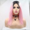 variouswig pink with brown root lace front wig 14 inches