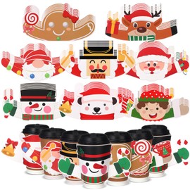 Zhehao 48 Pcs Large Thick Christmas Coffee Cup Sleeves Disposable Hot Cocoa Paper Cup Sleeves for 16oz Paper Cup Snowman Santa Claus Elf Cup Sleeves for Cold Drink, Cup Not Include