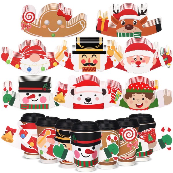 Zhehao 48 Pcs Large Thick Christmas Coffee Cup Sleeves Disposable