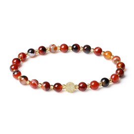 SaDiao Stretch Bracelets 6MM natural Gemstone with 18K White Gold ball Bracelet (Dream Agate)
