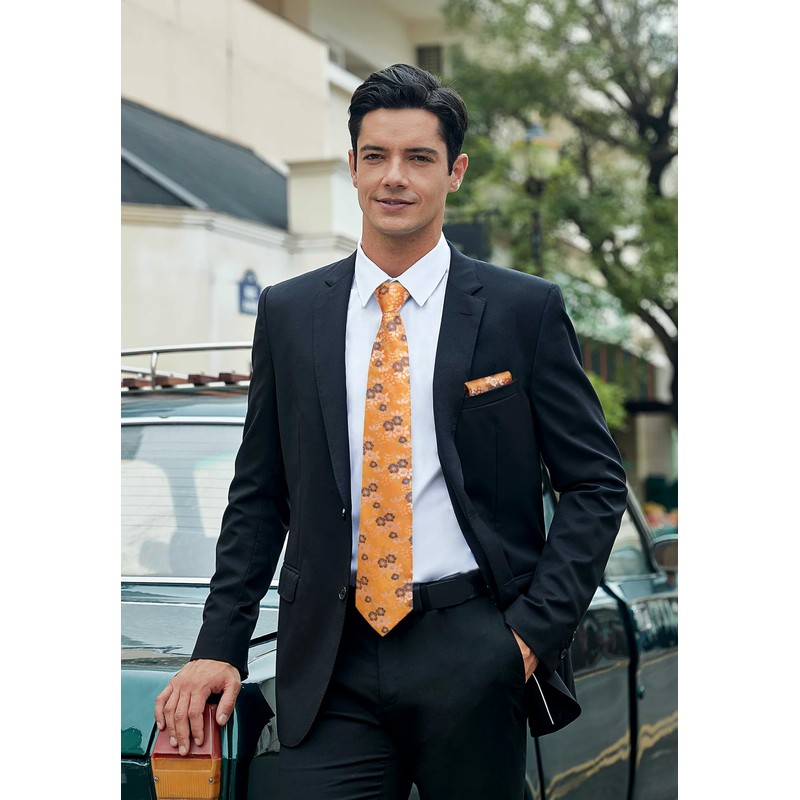 HISDERN Men's Tie Floral Tie and Pocket Square Classic Men's