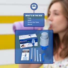 Drinking Water Pump Plus, Safe for Drinking Water (NO BPA), Manually Operated Dispenser for 3 to 6 Gallon Bottles with 2 Extra Tubes