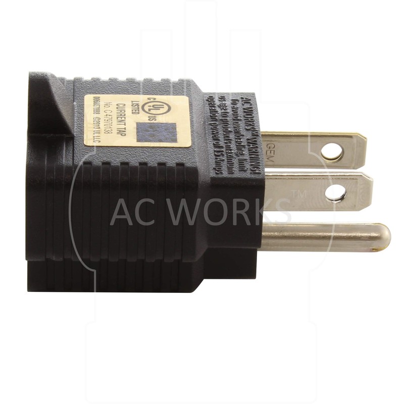 AC WORKS 15 to 20Amp 125Volt T-Blade Adapter (2PK-Compact)
