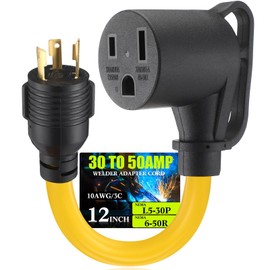 Tellegloww Tellegloww 30Amp to 50Amp Welder Adapter Cord, NEMA L5-30P Male to 6-50R Female 30Amp 3 Prong Locking Generator to 3 Prong Welder Power Adapter, STW 10 AWG/3C, 30 Amp 250V 7500 Watt 12Inch ETL Listed