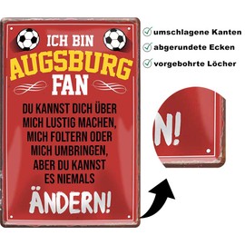 Tin Signs "I Am Augsburg Fan" Metal Sign for Football Enthusiastic Decorative Sign Gift Idea 20 x 30 cm