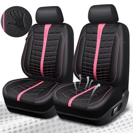 CAR PASS 3D Air Mesh Seat Covers for Car, Leather Car Seat Cover Front Seats, Breathable Foam Premium Leather Mesh Front Seat Covers Universal Fit for Cars Sedans Trucks Vans SUVs, Black Pink