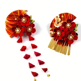 2 x Japanese Kimono Flower Hair Clips Tassel Hair Pins Traditional Kanzashi Hair Accessories Set