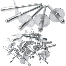 LAZIRO Large Flange Pop Rivets 3/16" Aluminum Body Steel Mandrel Large Dome Head 6-8 Gap .Large Self-Plugging Open End Decorating Fastener Nails Pop Rivets (Silver) (3/16"X1/2")