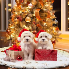 ANNIEMOOM Falda para Arbol de Navidad, 48in Pie de Arbol Navideño Blanca con Copos de Nieve de Lentejuelas, Falda para Arbol de Pedestal Grosor para decoración de Navidad, año Nuevo, Fiesta(Oro)