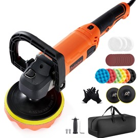 DNYKER Buffer Polisher, 1600W 7 Inch/6 Inch Rotary Buffer Polisher Waxer, 8 Variable Speeds 500-3600 RPM, Detachable Handle Buffing Machine for Car Boat Sanding Polishing Waxing