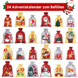 HOOWA Advent Calendar for Filling, 24 Advent Calendar Bags, Children's Advent Calendar to Fill Yourself, Advent Calendar Bags, Large Christmas Calendar for Filling, Fabric for Children, Women, Men