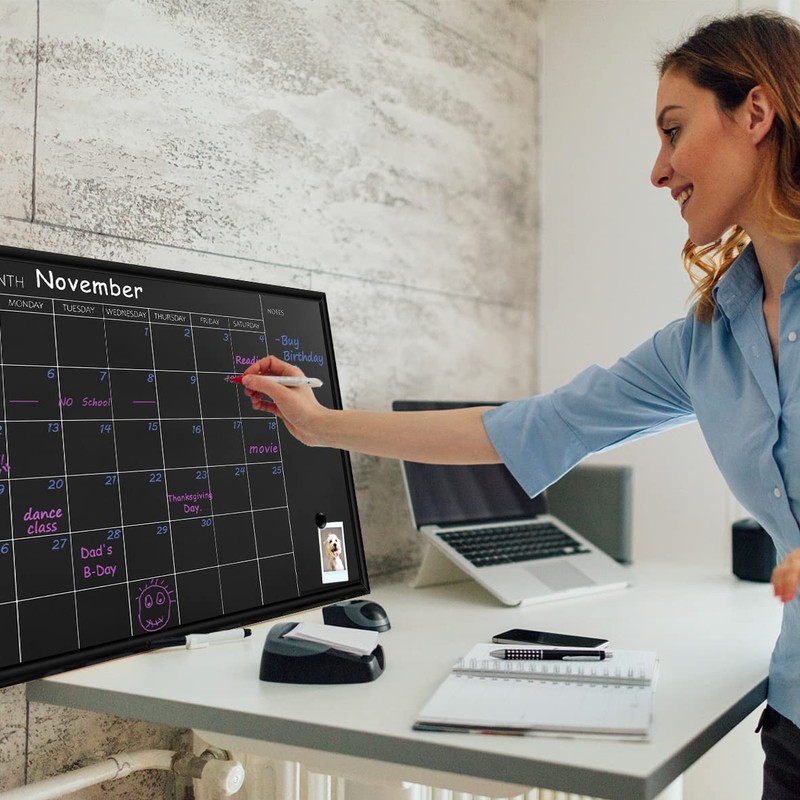 TORASO Calendar Chalkboard, 18 x 24 inches, Magnetic Surface Black