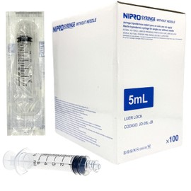 Nipro 100 Jeringas De Plástico 5 Ml Sin Aguja Grado Médico, estériles, de Polipropileno libre de látex