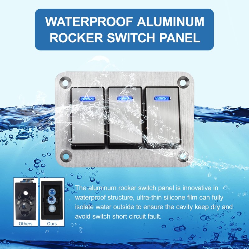 Xhtechnology 3 Gang Aluminum Rocker Switch Panel - 12V/24V Switch