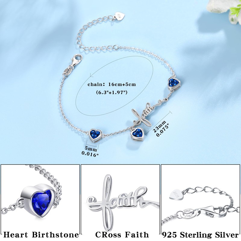Qings September Sapphire Birthstone Bracelets with 3 Cubic Zirconias Sterling