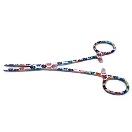 Dog Pet Ear/Nose Hair Puller Grooming Hemostat Locking Forceps Pliers, 5.5" (14cm), Straight (White Multi Paws)