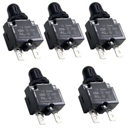 Bumbesti Interruptor de circuito de reinicio de botón de 10 A con terminales de conexión rápida y tapa negra impermeable, paquete de 5