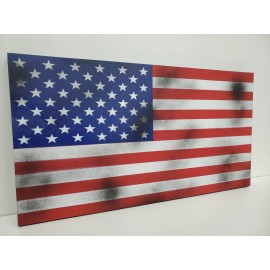 Knotty Oar Wood Shop American Flag hidden gun storage safe concealment cabinet Battle Worn Look - Magnetic, Add Light